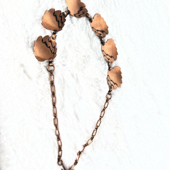 Vintage Necklace Leaf Bronze Copper Tone Jewelry W/ Earrings - Picture 13 of 14
